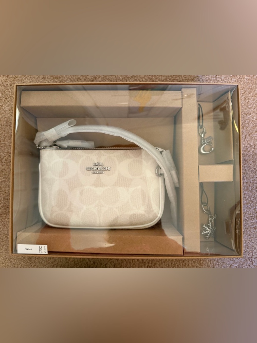 Coach Cream Signature Small Shoulder Bag with Silver Hardware